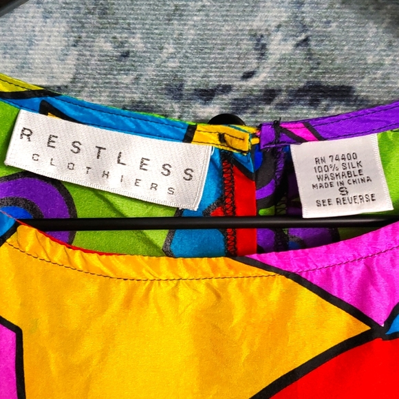 Vintage | Restless Clothiers 1980s Bold Geometric Silk Pop Art Blouse - Picture 2 of 12